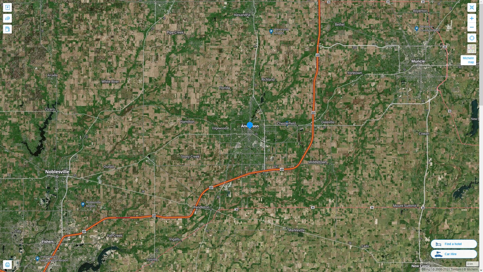 Anderson Indiana Highway and Road Map with Satellite View